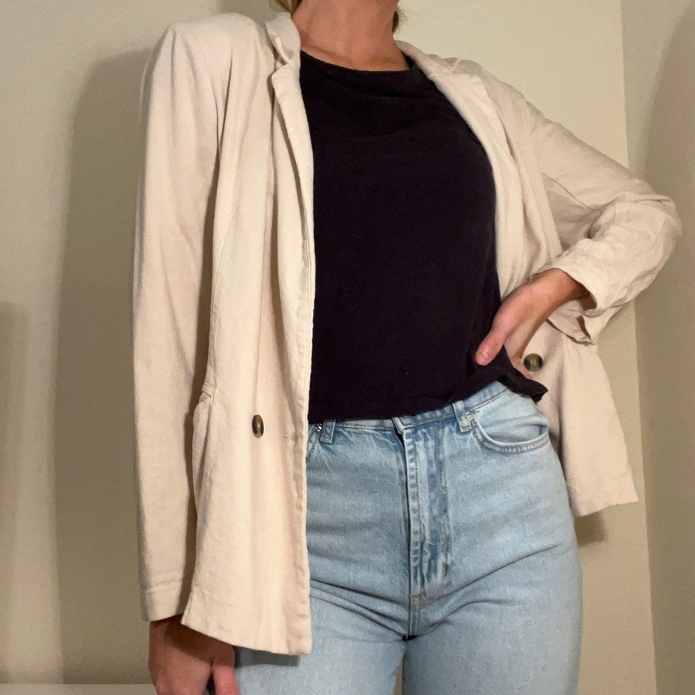 tan linen blazer